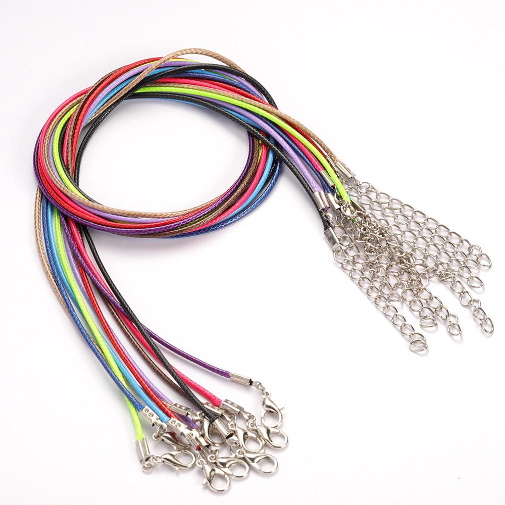 10-20pcs 45cm+5cm Lobster Clasp String Cord Real Leather Adjustable Braided Rope for Necklace Jewelry Making DIY Accessories