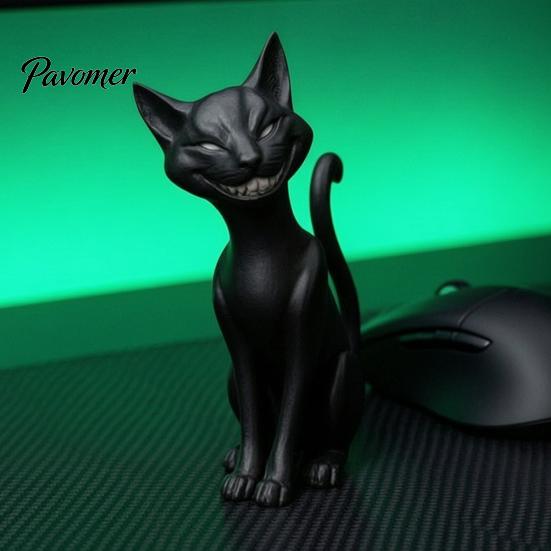 Fantasy Creature Statue 3D Printed Black Cat Figurine, Gothic Style Evil Desktop Ornament, Gift for Lovers Dark Sitting Halloween Home Tabletop Decor