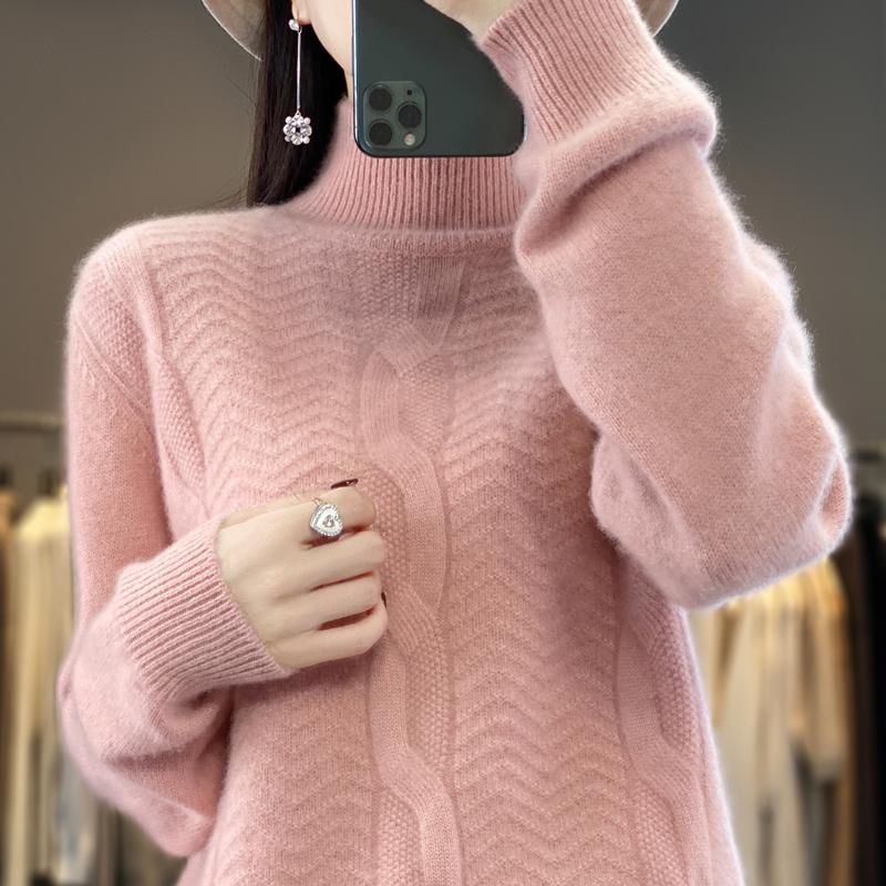 

Женский кашемировый свитер Qinghe кашемир 30% кашемир 70% шерсть осенне-зимний кашемировый толстый пуловер мягкий и теплый XXL розовый