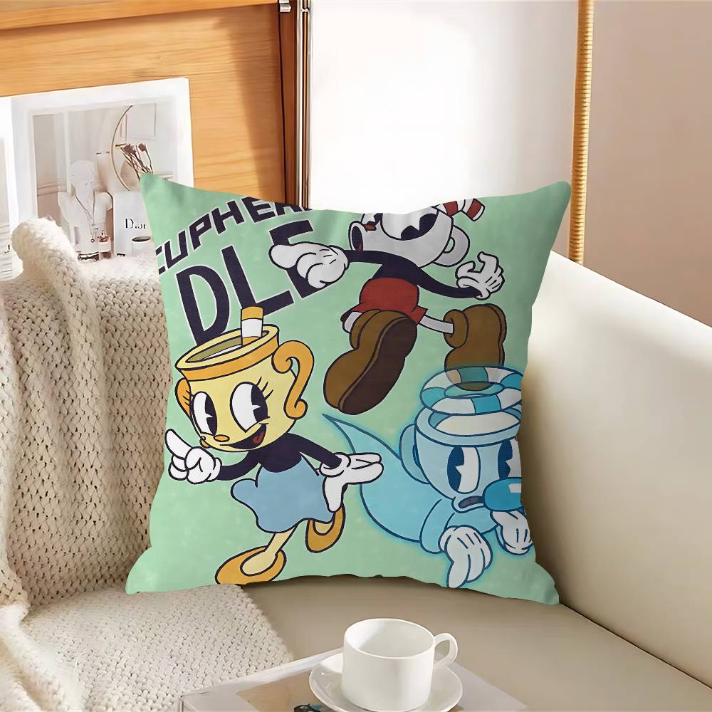 SÖT Tecknad C-CupheadS Kuddfodral Avtagbart Tvättbart Kuddfodral – Mjukt Linne för Alla Årstider