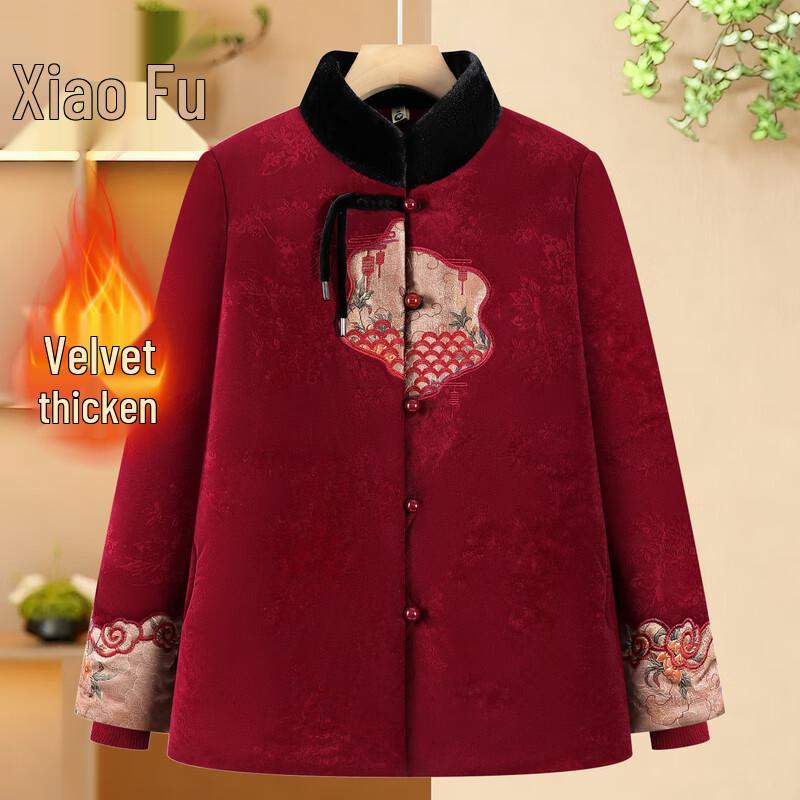 

Elderly Women s Plush Lined Winter Cotton Jacket 3XL