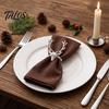 Elegant Wedding Table Accessories Christmas Deer Napkin Ring, Metal Elk Head Holder, Reusable Thanksgiving Decor Holiday Ring for Dining Winter Party