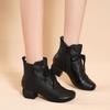 Fashion Elegant with Medium Heels Round Toe Ankle Boots for Women Leather Fleece-Lined Woman Short Shoes Autumn Winter New Rock Booties
