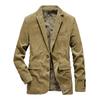 Terno masculino de veludo cotelê retrô casual primavera e outono cor sólida liso barge bainha reta jaqueta