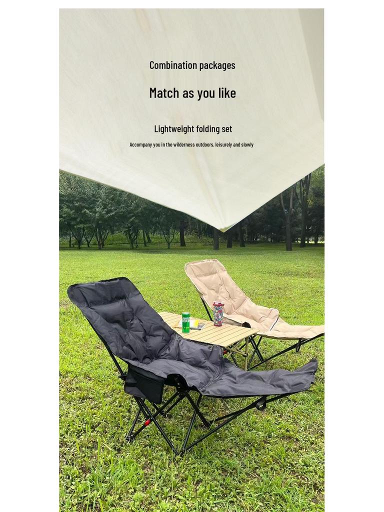 Convertible Outdoor Cotton-Padded Recliner with Adjustable Leg Rest - Portable, Thickened for Sleeping and Sitting.