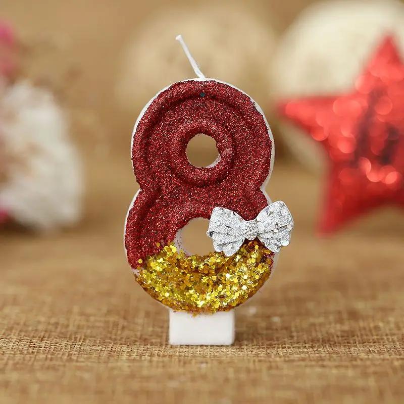 New Bow Birthday Candle, Creative Handmade Cake Candle Red Gold Digital Candle 0 To 9 Characters Independent Packaging Candle