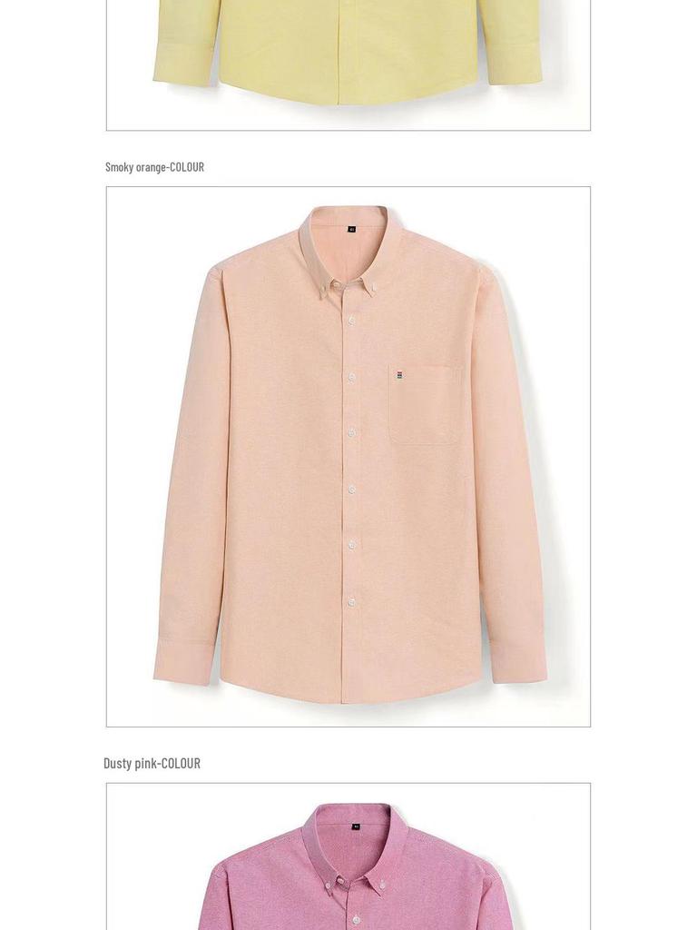 Men's Cotton Oxford Long Sleeve Shirt - Solid Color for Business Casual