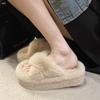 Spring and Autumn Height Increase Fluffy Slippers Women Wear Fleece Large Size Fairy New Wind Cotton Drag Thick Bottom 2025 Black