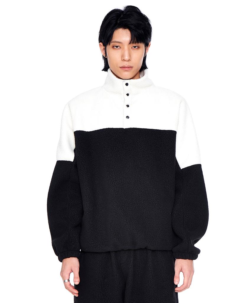 Eponym Color Block Fleece Pullover_White & Black