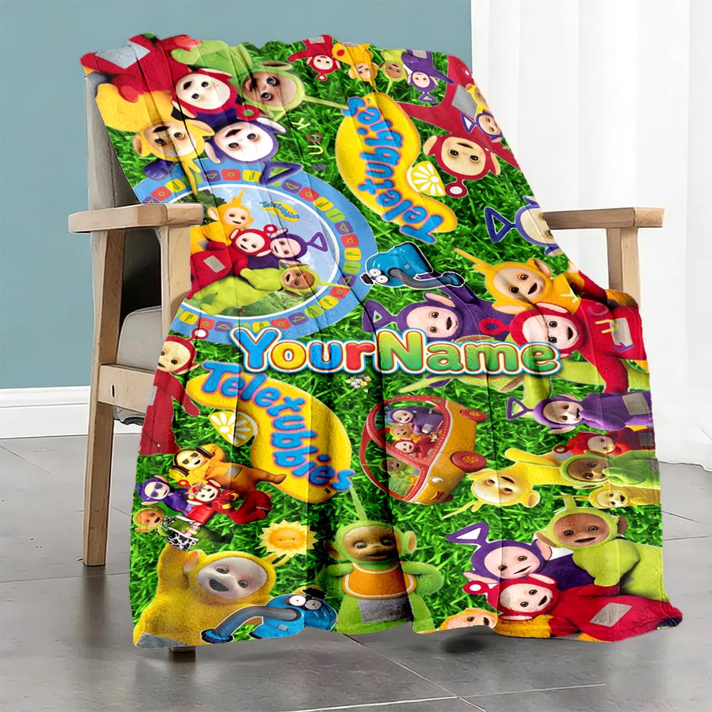 Teletubbies Customize Your Name Blanket Multi-purpose Customizable Blanket Warmthful Decor Versatile for Chair Couch Bed Living Room