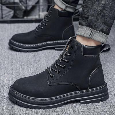 Men's British-Style Mid-Cut Leather Martin Boots - High-Top Work and Casual Shoes for Autumn/Winter
