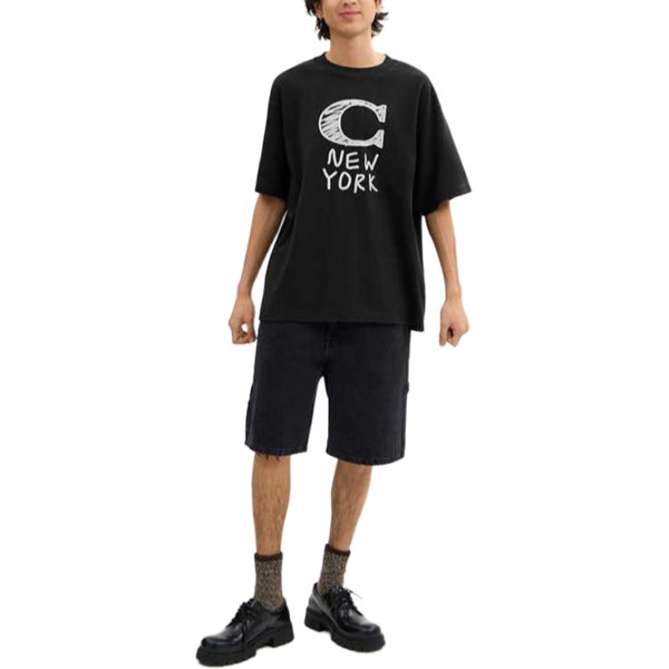 Coach SS24 Letter Print Cotton Crew Neck Short Sleeve T-Shirt Men Tops Black CM820-BLK