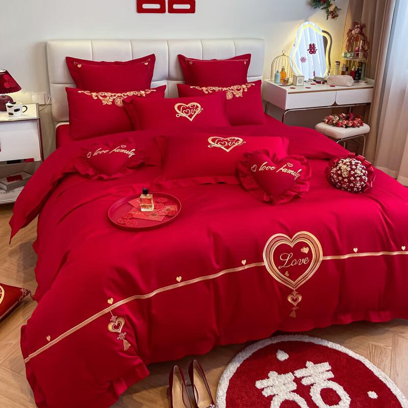 Qingjiufang Luxury Red Wedding 4-Piece Bedding Set