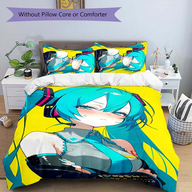 Set Biancheria da Letto con Fantasia Hatsune Miku 3 Pezzi Set Copripiumino include Copripiumino & Federe, Decorazione Camera da Letto Perfetta per Tutte le Stagioni & Regalo