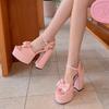 Bright Patent Leather Material, Cute Bow Tie Peep Toe Shoes Super High Thick Heels Hollowed Out Platform Sweet Women's Sandals