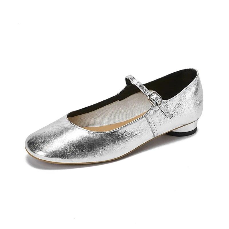 

Meotina Жіноче взуття з натуральної шкіри Mary Janes з круглим носком на плоскій підошві з пряжкою в рукавичках Жіноче модне повсякденне взуття Весна Осінь Срібло 40 39 срібний