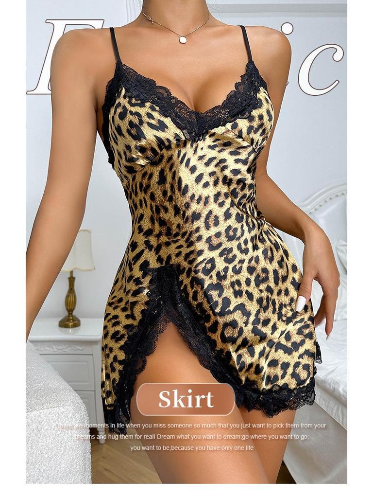 Canottiera Pigiamino con Stampa Leopardo in Seta Ghiacciata - Biancheria da Notte Estiva Traspirante da Donna