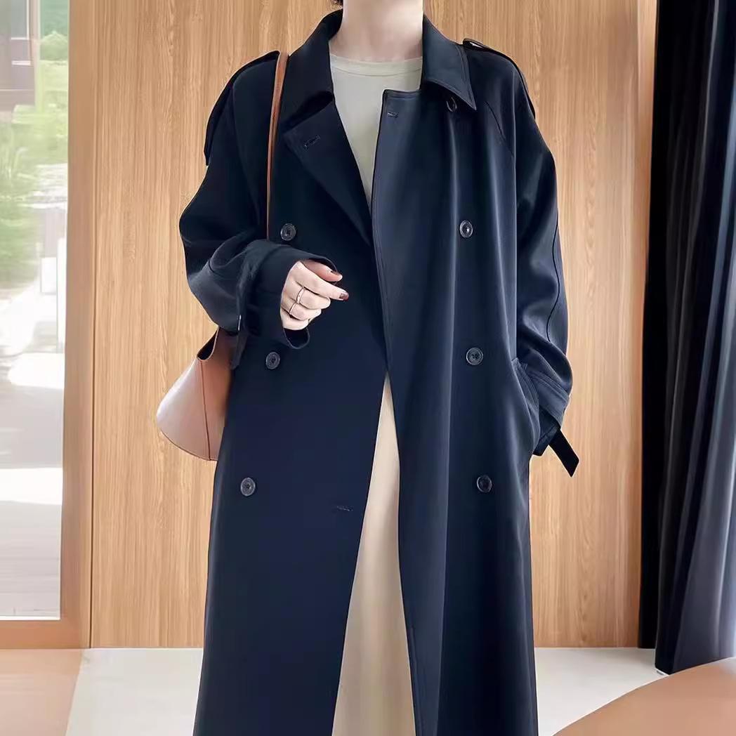 

Новая весенняя женская одежда, ветровка средней длины в британском стиле с драпировкой для женщин, свободная, повседневная и универсальная верхняя одежда XL