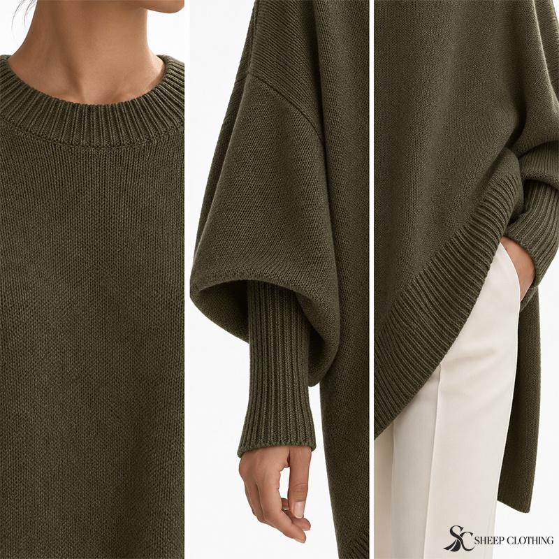 Poncho Oversize da Donna Maglione a Maglia Girocollo Maniche a Pipistrello Ampio Tinta Unita Pullover Autunno Inverno Maglione
