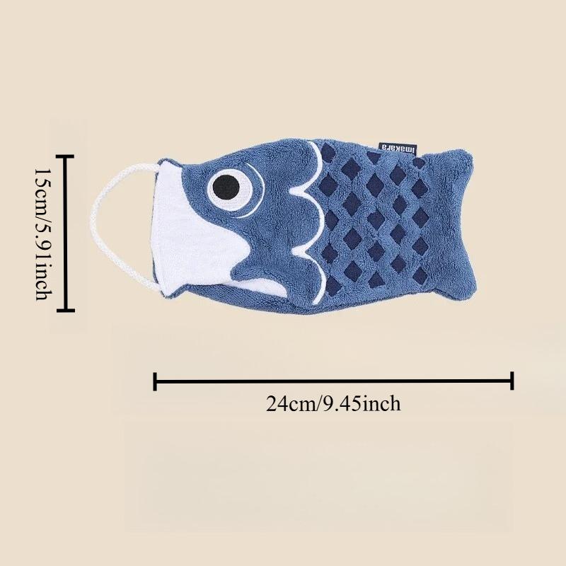 1pc Cute Cartoon Koi Shaped Hanging Hand Towel for Home Bathroom Children's Super Absorbent Handkerchief Square Kitchen