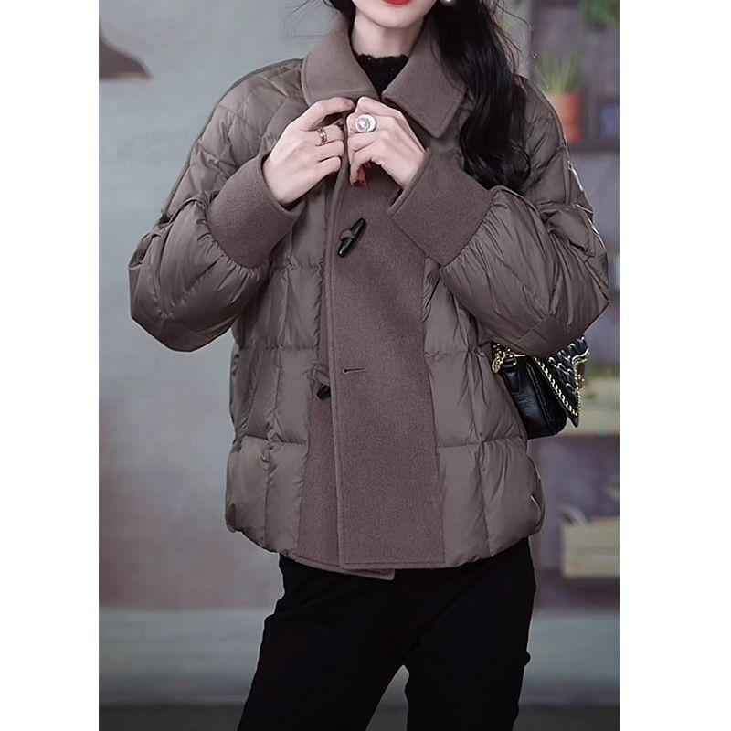 Brown Quilted Coat Women Wool Spliced Loose Warm Winter Puffer