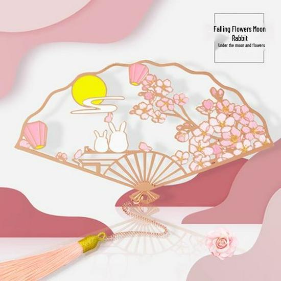 Ruihe Rose Gold Tassel Folding Fan Bookmark with Gift Box for Teachers