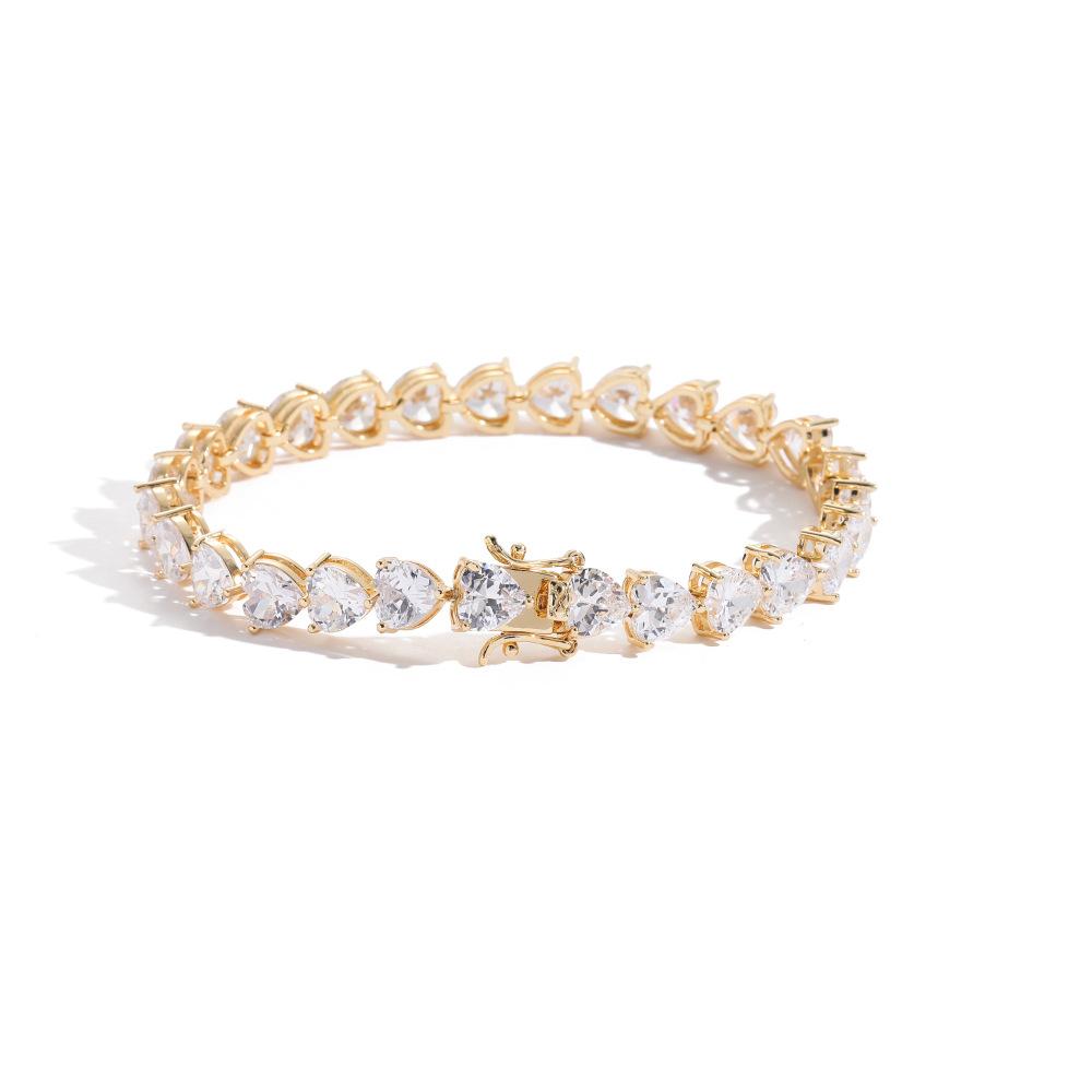 Tennis chain 7mm three-claw heart-shaped men's tennis bracelet, hip-hop rose gold single-row chain