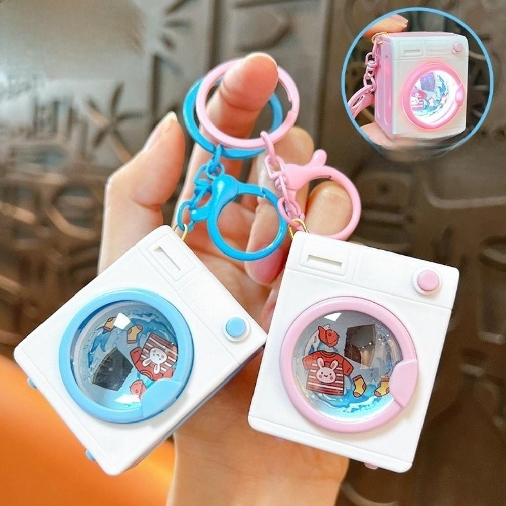 Sound Washing Machine Keychain Funny LED Light Up Keyring Cute Cartoon Bag Pendant Schoolbag