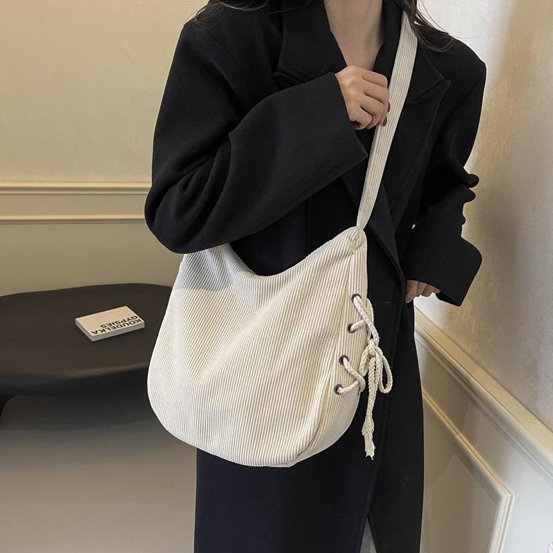 Women Comfortable and Versatile Texture Crossbody Bags Corduroy Canvas Shoulder Storage Bag Large Capacity Trendy Student Bag