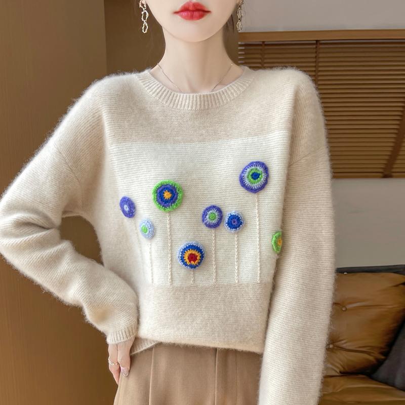 Women's Cashmere Sweater Qinghe Cashmere 30% Cashmere 70% Wool Women's Autumn and Winter Thick Cashmere Pullover Soft and Warm