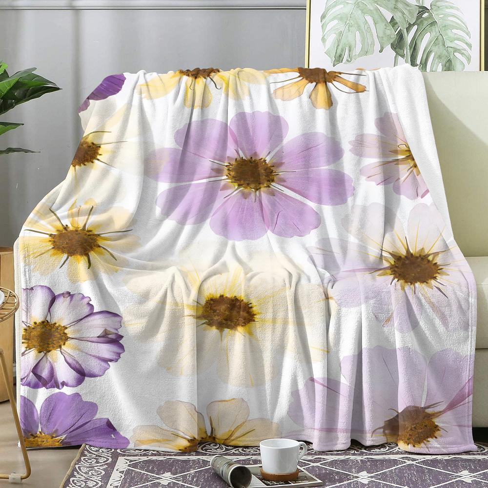 Blooming Flowers Throw Soft Flannel Throw Summer AC Blanket Lightweight Cool Nap Blanket for Sofa Bed Couch Travel 75cmx90cm