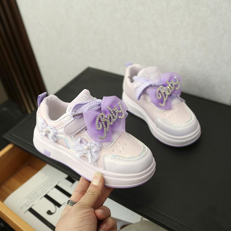 Kids Purple Bow Rhinestone Decor Casual Board Shoes 26 фиолетовый