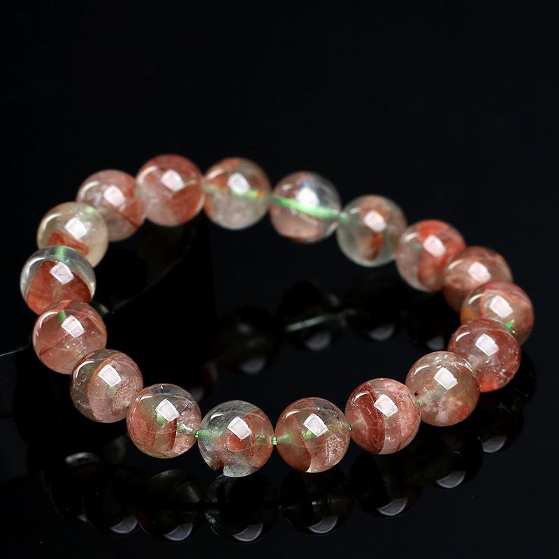 Hongchu Crystal Natural Red Taishan Green Phantom Quartz Bracelet Treasure Bowl Red and Green Phantom Quartz Round Bead Bracelet