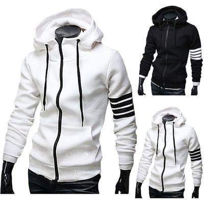 Herren-Kapuzenpullover, lässig, gestreift, Kordelzug, Kapuze und Reißverschluss, Slim-Fit-Fleece-Sweatshirt