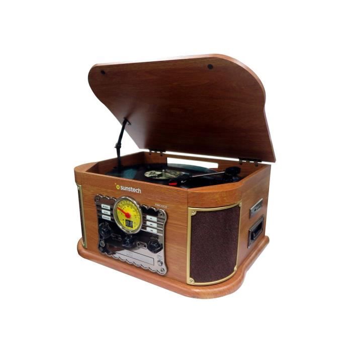 Platine Vinyle SUNSTECH PXRC52CDWD - Bois - Lecteur CD/MP3 - Radio - Enregistreur Numérique - Cassette - USB