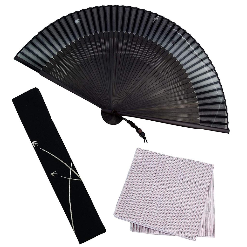 Stylish Folding Business with Folding Case and Seiga Design [Osaka Choseido] Men's Fan, Style, Handkerchief, (Swallow)