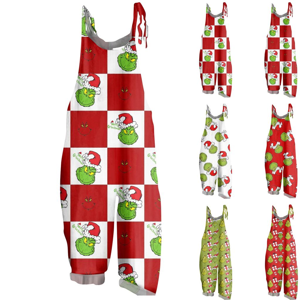 Women's Casual Loose Jumpsuit Christmas Print Wide Leg Jumpsuit Sleeveless With Pockets