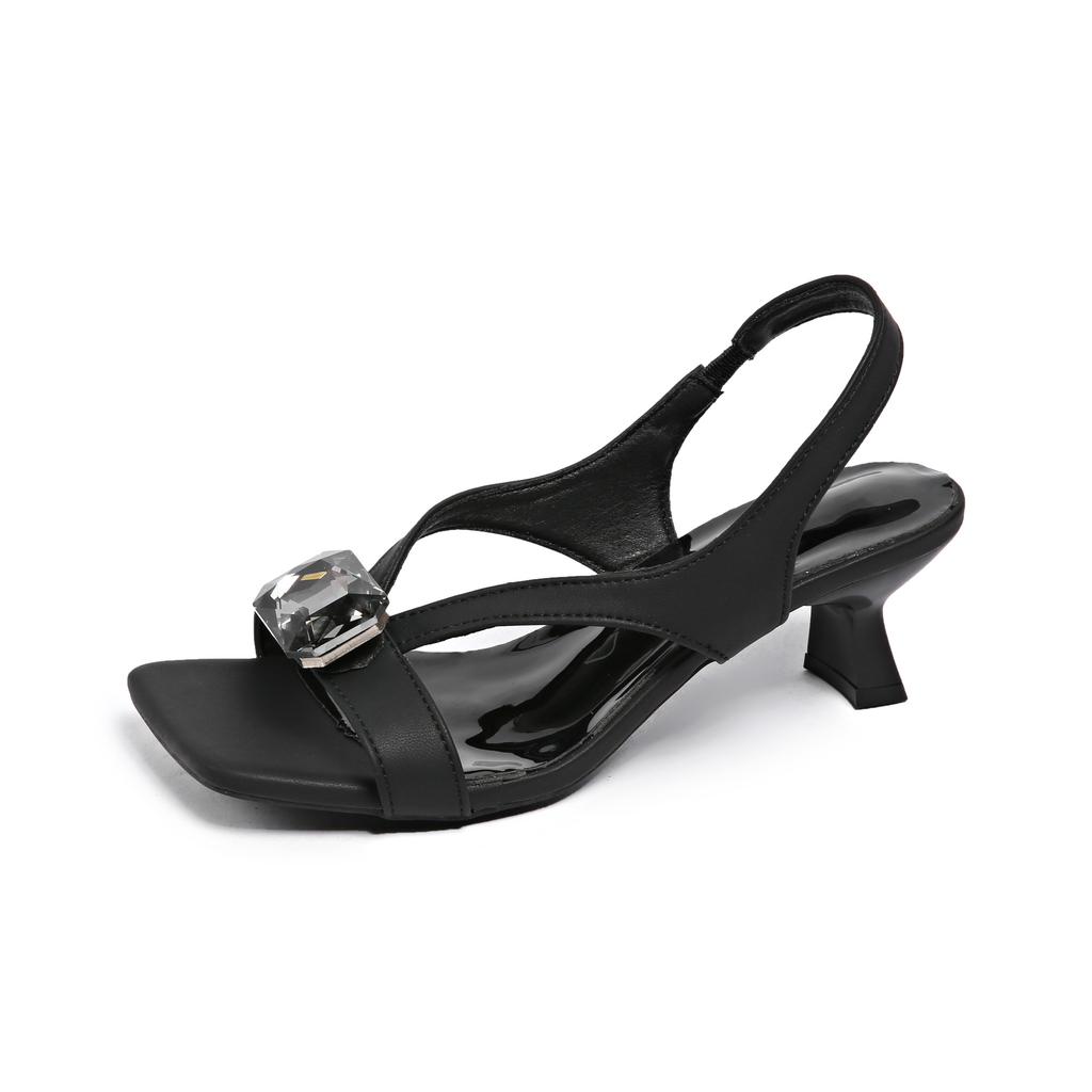 Fashion Crystal High-heeled Cool Slippers Women's 2025 Summer French Temperament Sexy Super Fire Beautiful Outside Wearing Silver Sandals