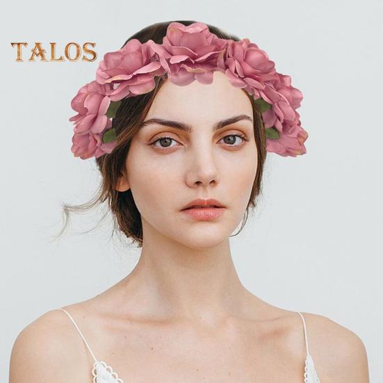Imitation Rose Flower Headband Retro Fake Flower Decor Crown Headband Women Headpiece Hair Hoop Party Decor