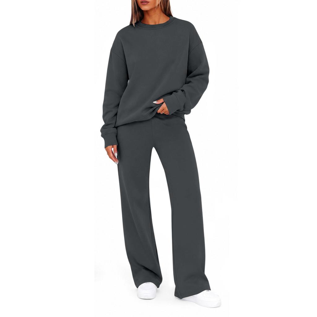 Women's Crewneck Sweatshirt and Jogger Pants Set for Fall Winter Casual Wear