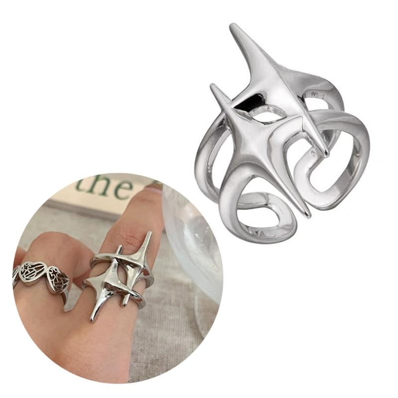 Hollow Awn Star Finger Rings Adjustable Open Rings Bohemian Star Joint Rings Hollow Awn Star Finger Rings for Women Girl