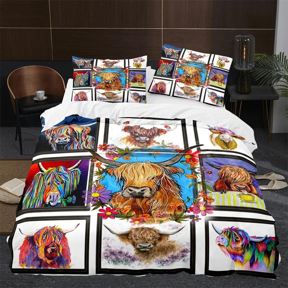 Comforter Highland Cow King Queen Cattle Bedding Set Farmhouse Animal Western Funny Bull Polyester Comforter