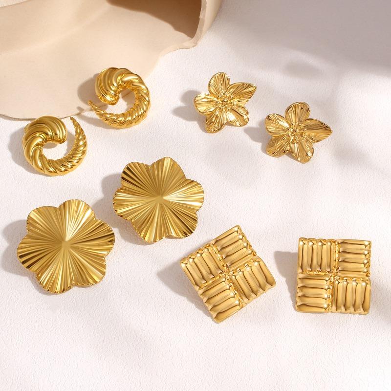 Stainless Steel Flower-shaped Earrings with Irregular Pleated Smooth Surface. Versatile Geometric Accessories for Women.