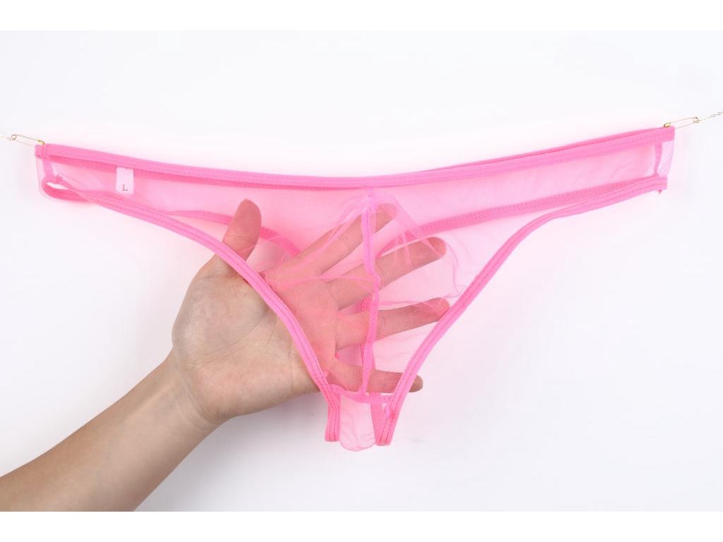 Men's See-Through Low-Rise Mesh T-Back Underwear - Plus Size C-035