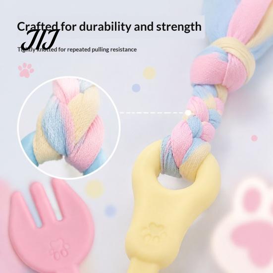 Pet Exercise And Bonding Toys Molar Teeth Cleaning Fork Toy, Durable Woven Rope Training Macaron for Dogs Colors Interactive TPR Chew Toy Gum Massage