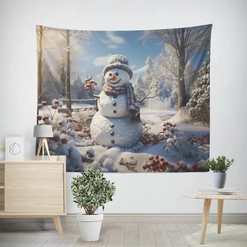 New Year Christmas Snowman Pattern Tapestry Living Room Sofa Home Decor Christmas Gift