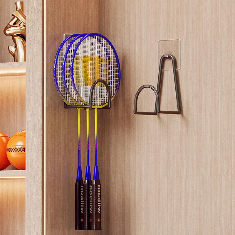Wall Mounted Badminton Racket Holder Punch Free With Ball Hanger 3-Slots Storage Rack For Tennis Pickleball Ping Pong Paddle