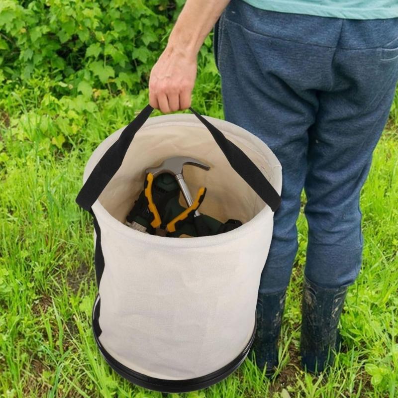 Oversized Tool Storage Bag Reinforced Bottom Canvas Utility Bucket with Shoulder Strap Workshop Use