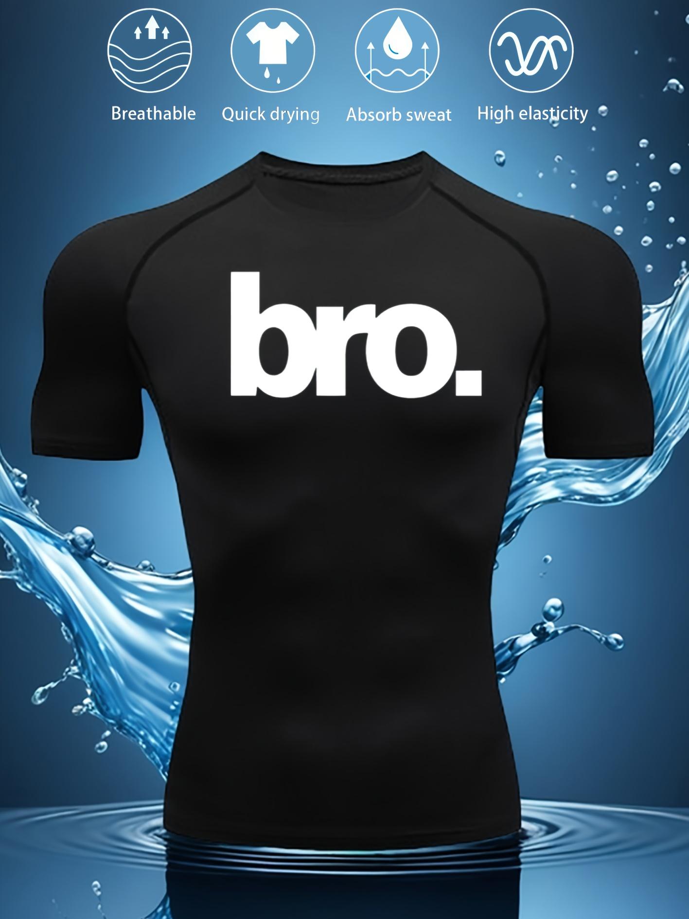 Mens Grey Compression Short Sleeve T-Shirt Black bro. Text Graphic Quick Dry Breathable High Elasticity Gym Workout And Running Athletic Top S чёрный