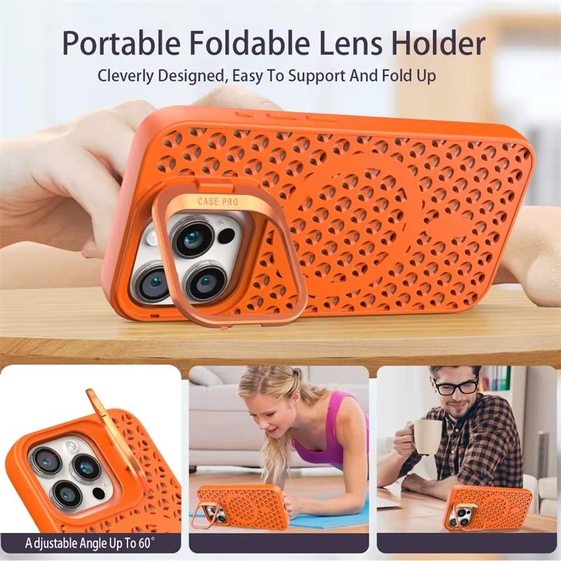 Wärmeableitung Magnetische Drahtlose Lade Fall Für iPhone 11 13 15 14 Pro Max 16 Plus 1 2 Kamera Halter Weiche TPU Fundas Abdeckung